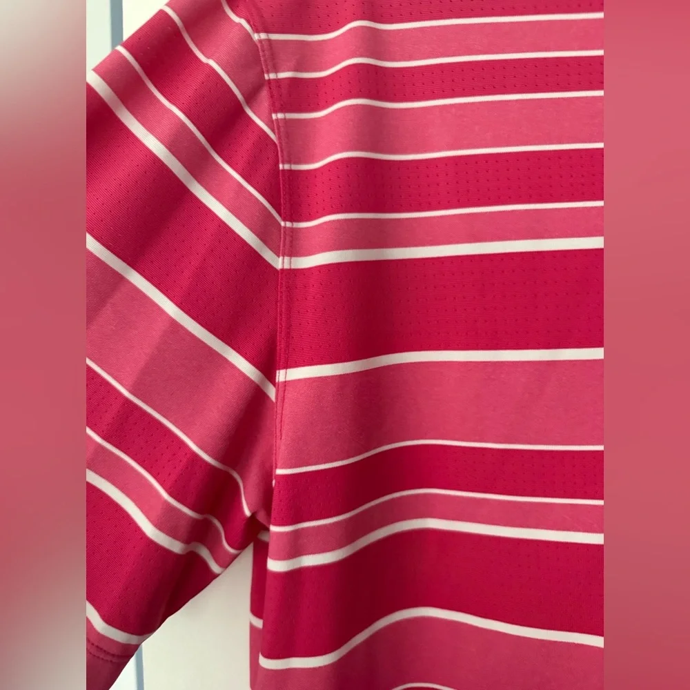 Nike Golf Dri Fit Tour Performance Pink White Stripe Polo Shirt Mens Large